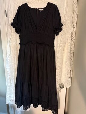 American Eagle Outfitters Black Eyelet Midi Dress